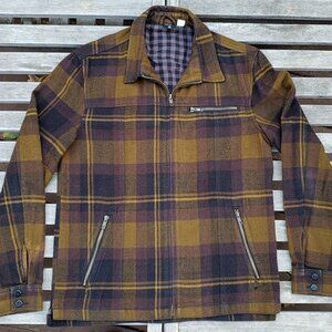 Urban Outfitters BDG wool jacket coat plaid tartan retro vintage biker olive